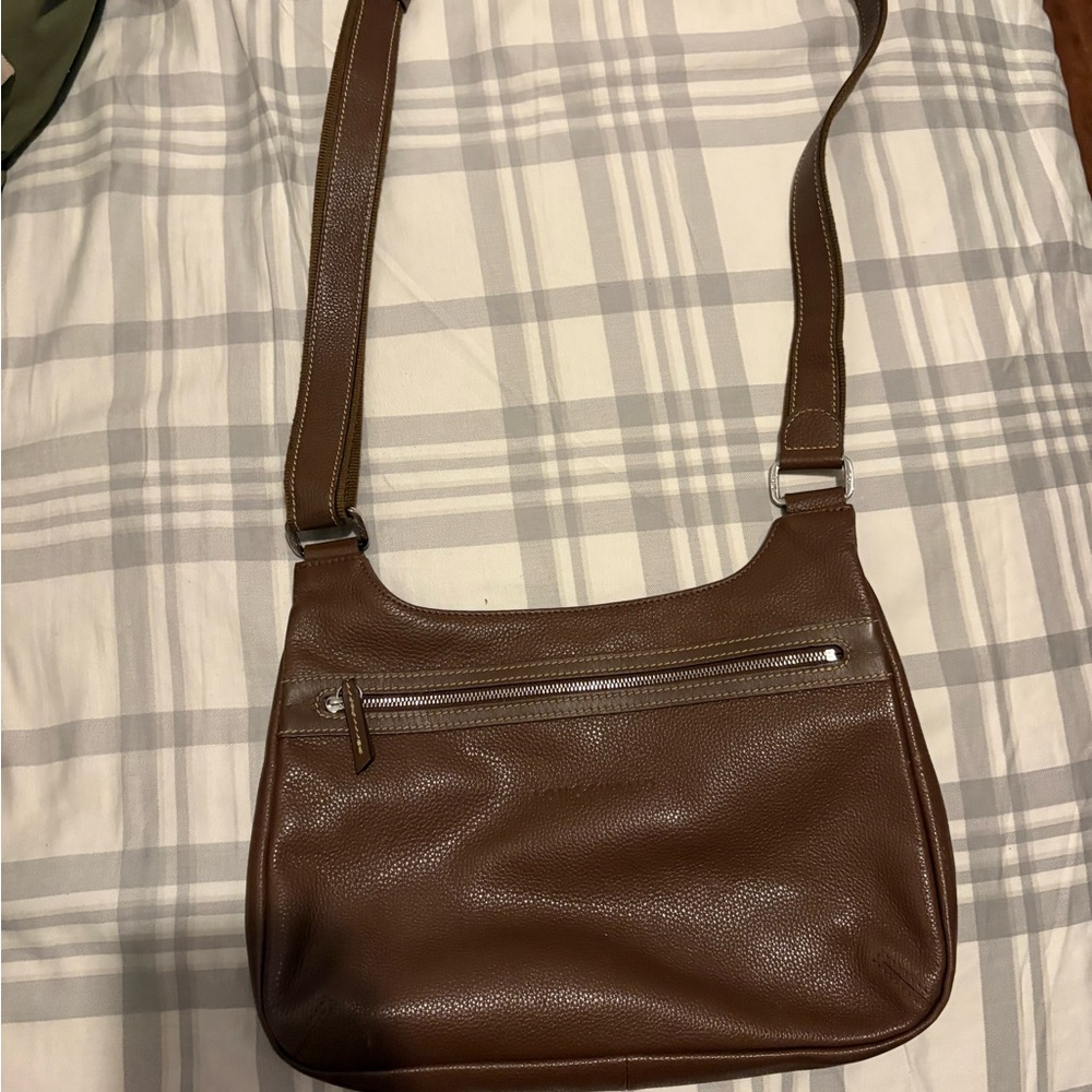 Longchamp Brown Pebbled Leather Crossbody Bag